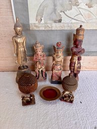 Lot Of Wood Carved Figures Etc