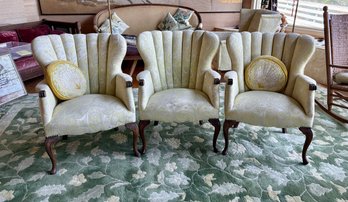 Three Gold Flouted Back Upholstered Chairs