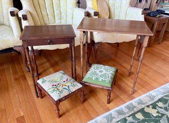 Two Tables And 2 Stools With Bamboo Legs