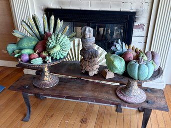 Two Bouquets  Of Carved Wooden Fruit