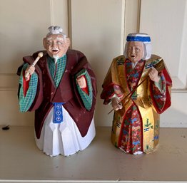 Two Wood Carved Japanese Figures - 8.5 Inch