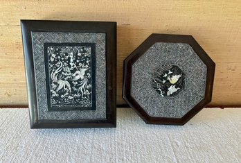 Two Black Laquered Mother Of Pearl Decorated Boxes 11x13
