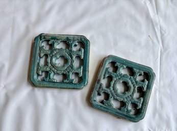 Two Asian Architectural Tiles - 13 Inch Square