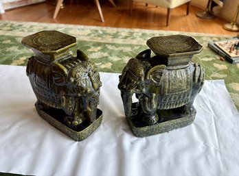 Pair Of Green Elephant Garden Seats - 8x16x20 High - Top Is 8x10