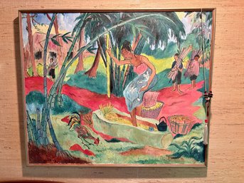 Signed Oil On Canvas - Tropical Setting Gathering Crops - 30x36