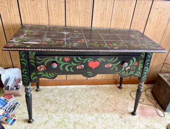 One Drawer - Paint Decorated Table - 20x44x30