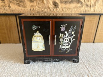 Black Lacquered Jewelry Box With Mother Of Pearl Decoration