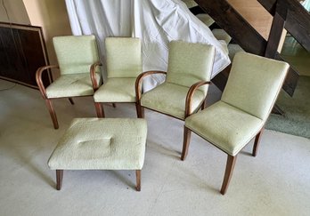 Set Of Mid Century Modern Chairs With One Footstool