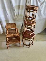 Two Groups Of Stacking Bamboo Tables