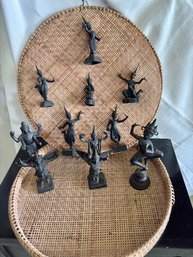 Lot Of Asian Iron Dancing Figures Includes Baskets