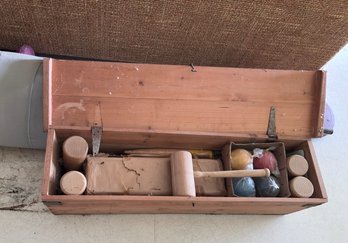 Vintage Croquet Set In Wooden Box