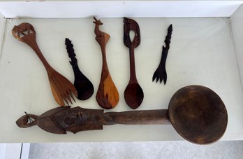 Group Of Hand Carved Wooden Utensils