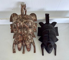 Two Wood Carved Ceremonial African Masks