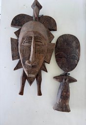 Wood Carved African Mask And Doll