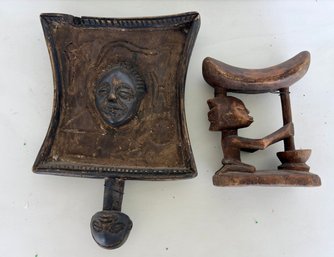 Carved Luba Headrest And Sculpture