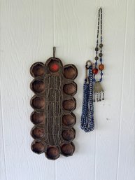 Tribal Game Board And 2 Beaded Necklaces