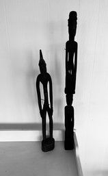 Two Wooden Carved Figures - Indonesian - 23 & 28 Inches Tall