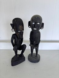 Two African Wood Carved Figures - 13 Inches Tall