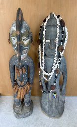 Two Oceanic Tribal Carved Wooden Figures - 35 Inch Tall