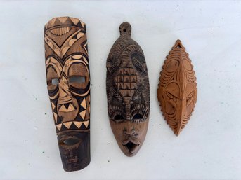 Three Wood Carved African Masks