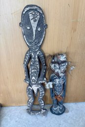 Two Wood Carved African Figures - Tallest Is 28 Inch