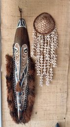 Papua New Guinea Mask And Hanging Strung Shells