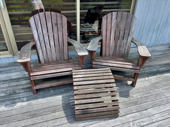 Two Adirondack Chairs And One Foot Rest