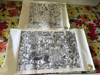 Two Unframed Rubbings - One With Water Staining