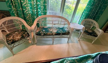 Four Piece White Wicker Set With Cushions