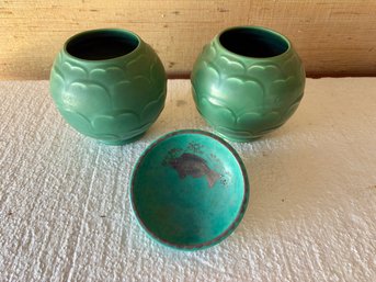 Small Bowl Signed Gustavsberg And A Pair Of Vases