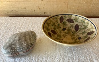 Snakeskin Textured Porcelain Trinket Box - Asian Bowl