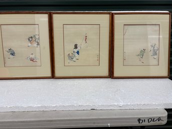 3 ASIAN BEAUTIFULLY FRAMED WOODBLOCKS 19x22