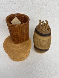 3 NATIVE AMERICAN BASKETS 4,6,8 INCHES