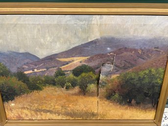 SIGNED MERRYMAN OIL ON CANVAS DAMAGED