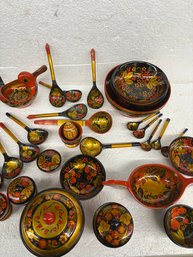 LARGE LOT RUSSIAN DECORATED LACQUER WOOD