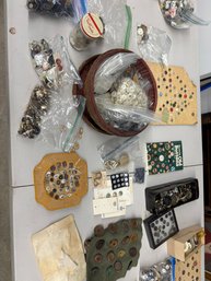 TABLE FULL OF ANTQUE BUTTONS