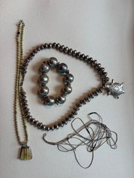SILVER LOT NECKLACE W TURTLE, BRACELET, CHAINS