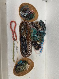 LARGE TABLE LOT OF COSTUME 3 BASKETS