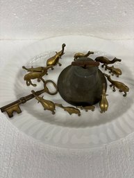 BRASS LOT ANIMALS W EARLY BELL