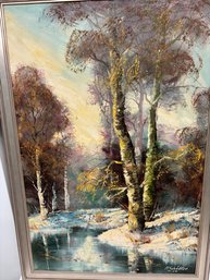 HEINZ SCHULLER O/C BIRCHES 27x 39 1/2 Framed