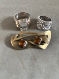2 LARGE STERLING RINGS W/STERLING PIN