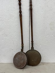2 ANTIQUE BRASS BEDWARMERS