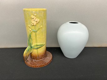 Two Pieces Of Art Pottery - 10 Inch  Roseville - 8 Inch Haegar