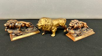 Two Lyons Club Lyon Paperweights And A Lion Bank