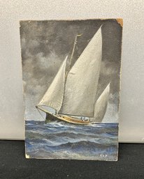 Sm Painting On Board Of Sailboat - 5x7