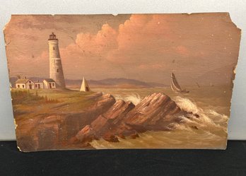 1881 Painting Of Portland Light On Artist Board - 12x20