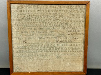 Framed Sampler Dated 1814 - 17x18 Inches