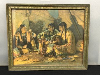 Vintage Print Of Native Americans 18x22 Framed