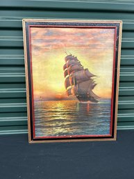 Clipper Ship Print In Original Frame 18x24