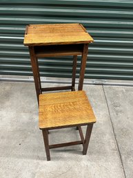 Vintage Oak Telephone Table With Fold Out Seat - 14x18x30